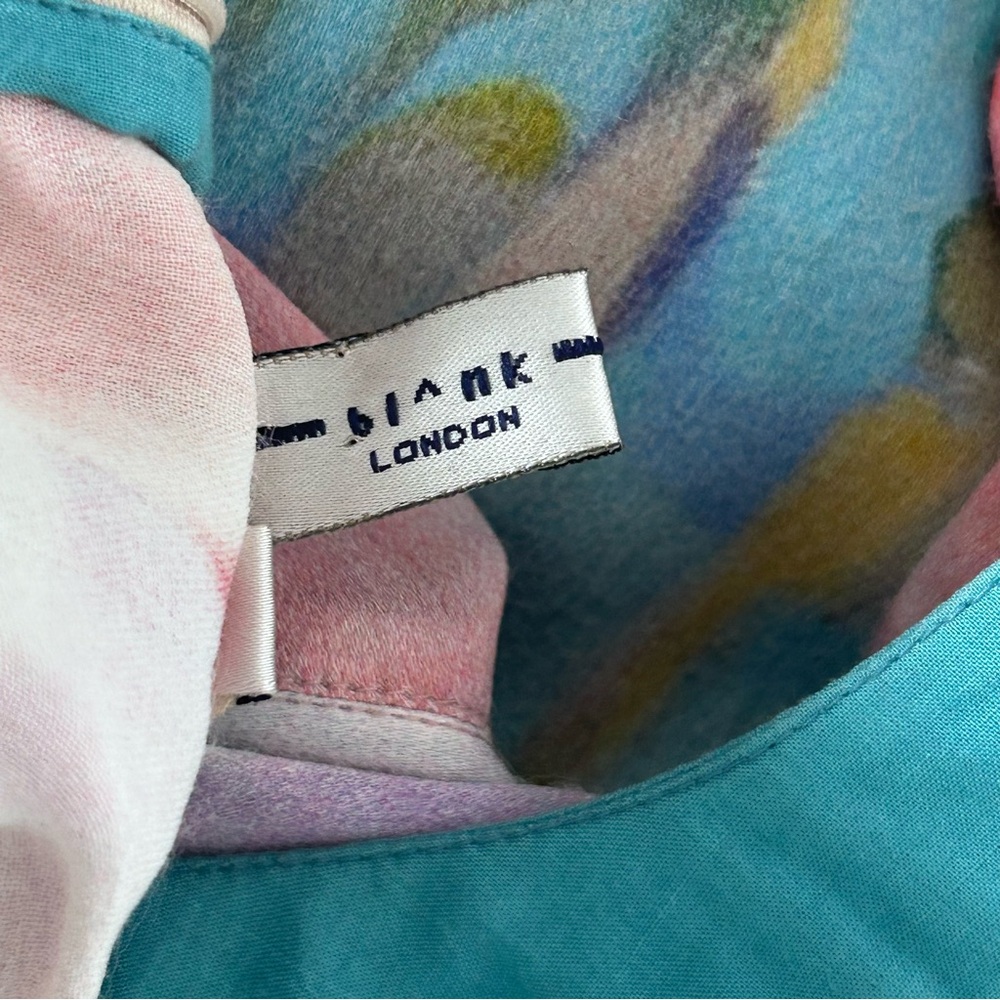 Blank London Watercolor Viscose Crepe Satin Short Sleeve Dress | Size Large - Picture 13 of 14
